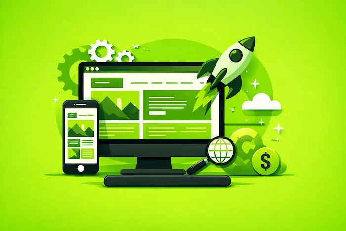 Pour indépendants petites entreprises artisans présence web professionnelle petit budget Offre Essentiel hébergement rapide un nom de domaine offert conception sur mesure d'une page d'accueil et deux autres pages. pc smartphone tablette mise en ligne en 72 H